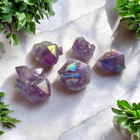 Amethyst Aura Flowers, Small Magical Sparkling Amethyst Aura Crystal Cluster Flower – Luna by Louise, Crystal Shop UK