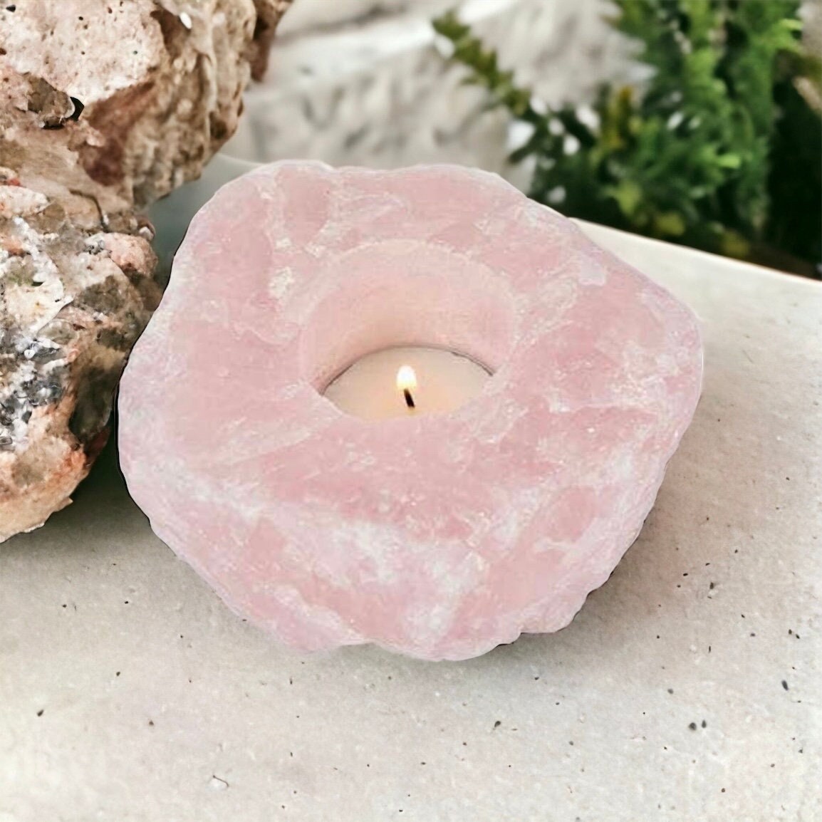 Rose Quartz Crystal Candle Holder - The &#39;Stone of Love&#39; Pink Crystal Candle Holder, Luna by Louise Crystal Shop UK