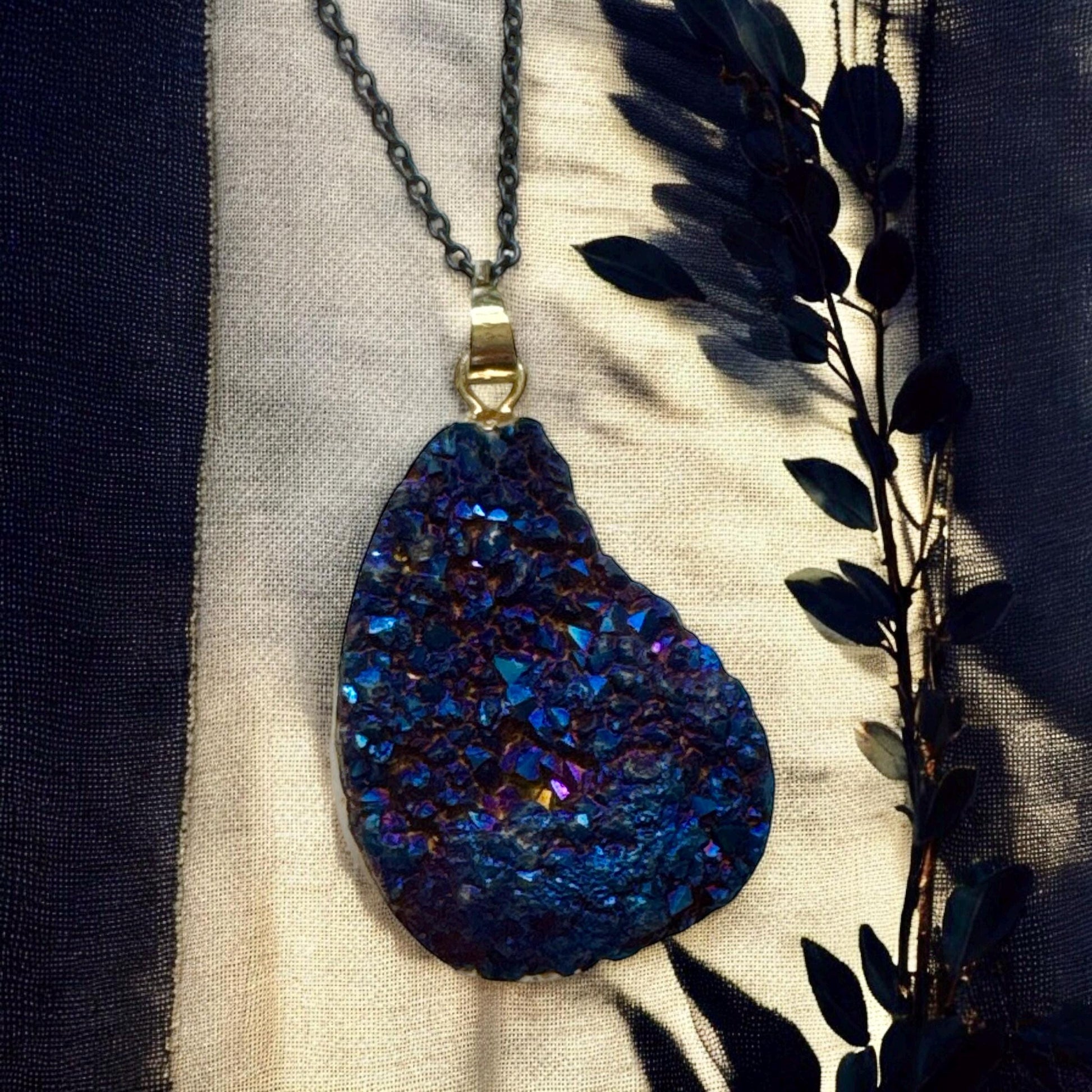 Cobalt Aura Quartz Druze Pendant | Iridescent Crystal Necklace | Luna by Louise, Crystal Shop UK