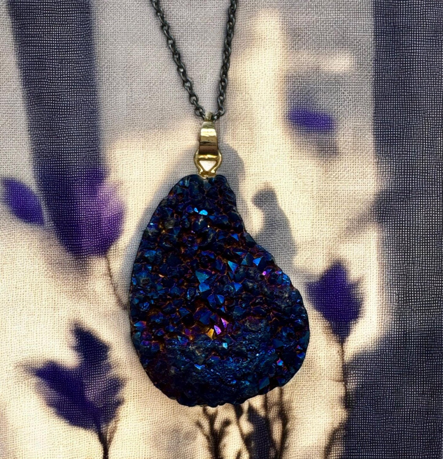Cobalt Aura Quartz Druze Pendant | Iridescent Crystal Necklace | Luna by Louise, Crystal Shop UK