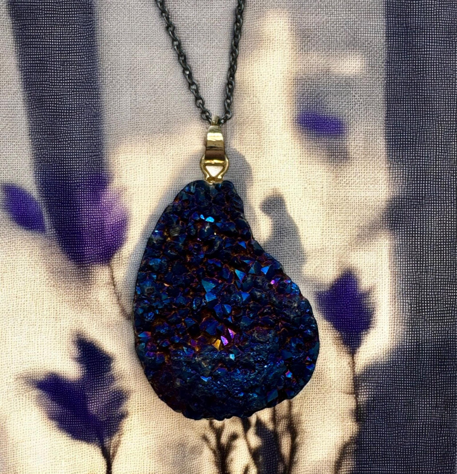 Cobalt Aura Quartz Druze Pendant | Iridescent Crystal Necklace | Luna by Louise, Crystal Shop UK