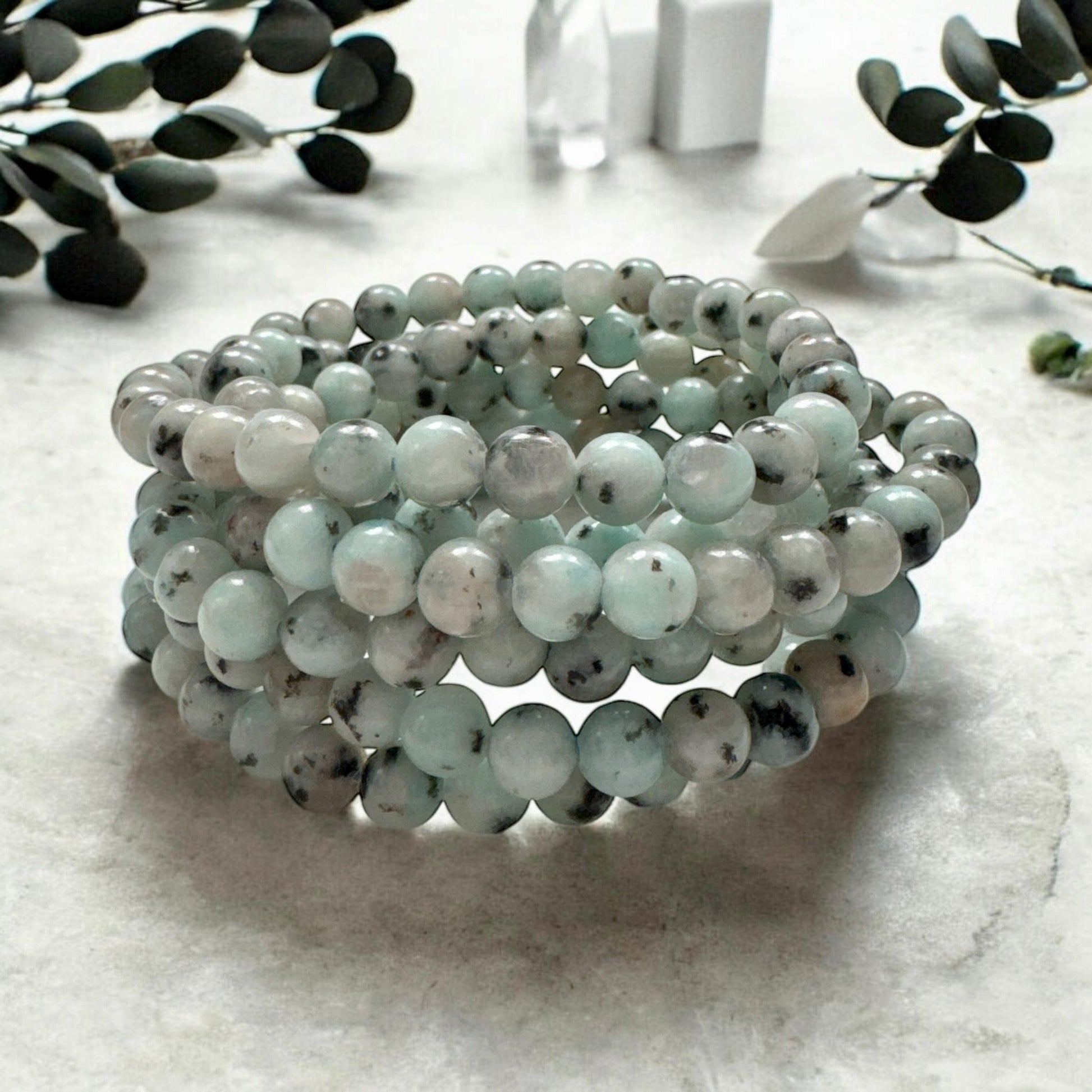 Handmade Kiwi Jasper Beaded Bracelet: Soothing Crystal Jewelry