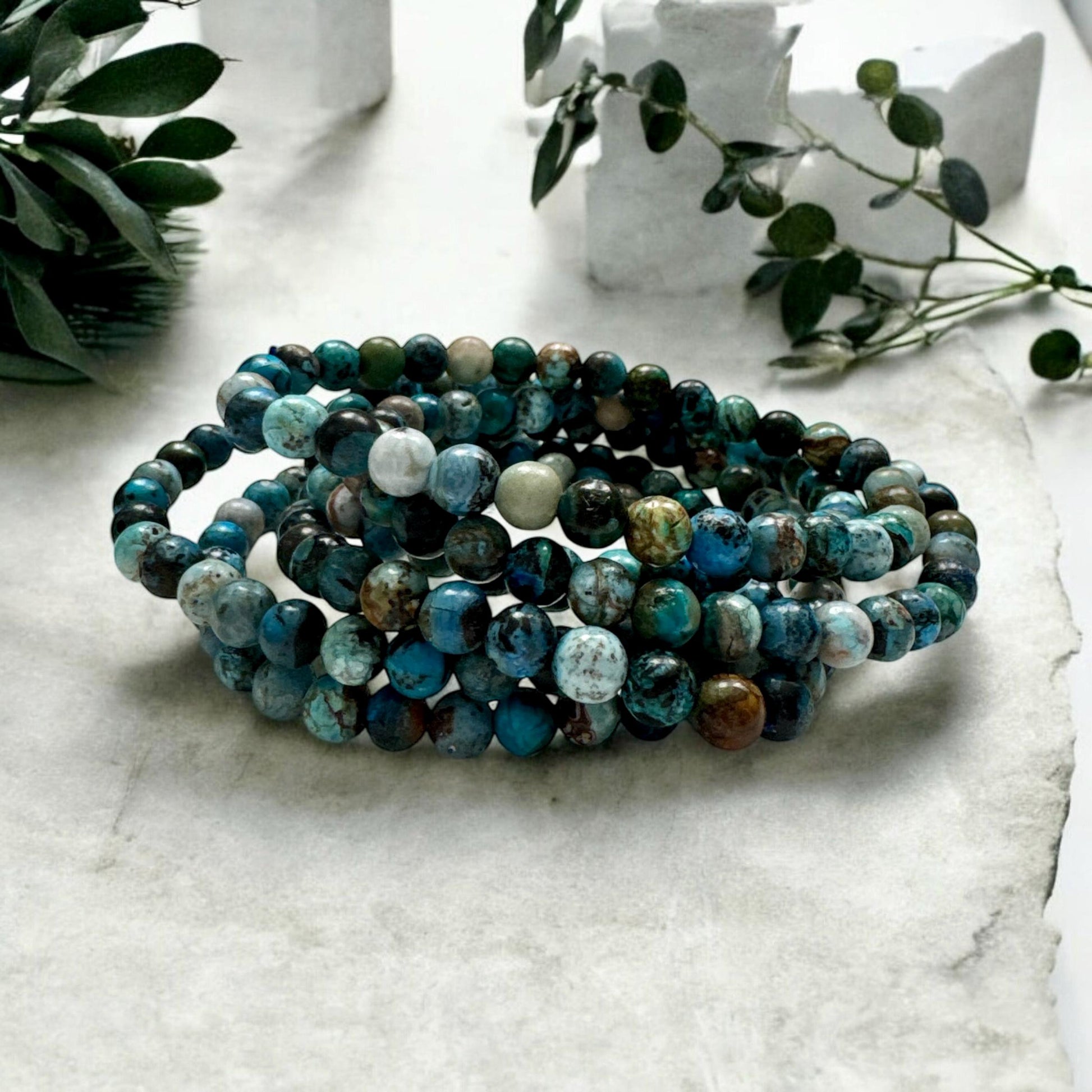 Chrysocolla Crystal Bead Bracelet: Handmade 6mm Stretch Bracelet