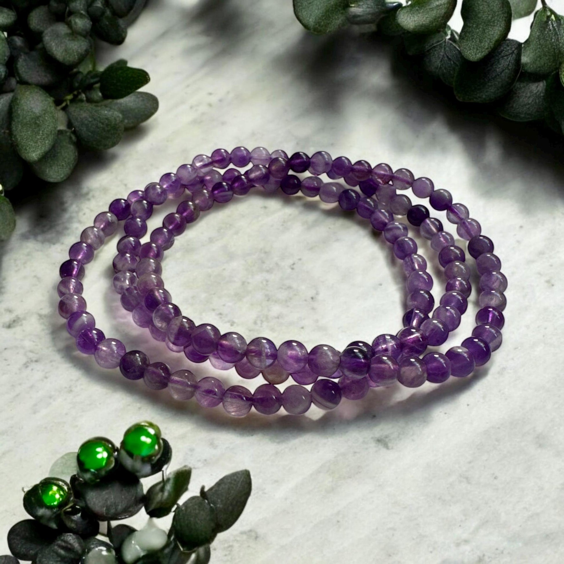Amethyst Crystal Bead Bracelet: Handmade 4mm Healing Gemstone