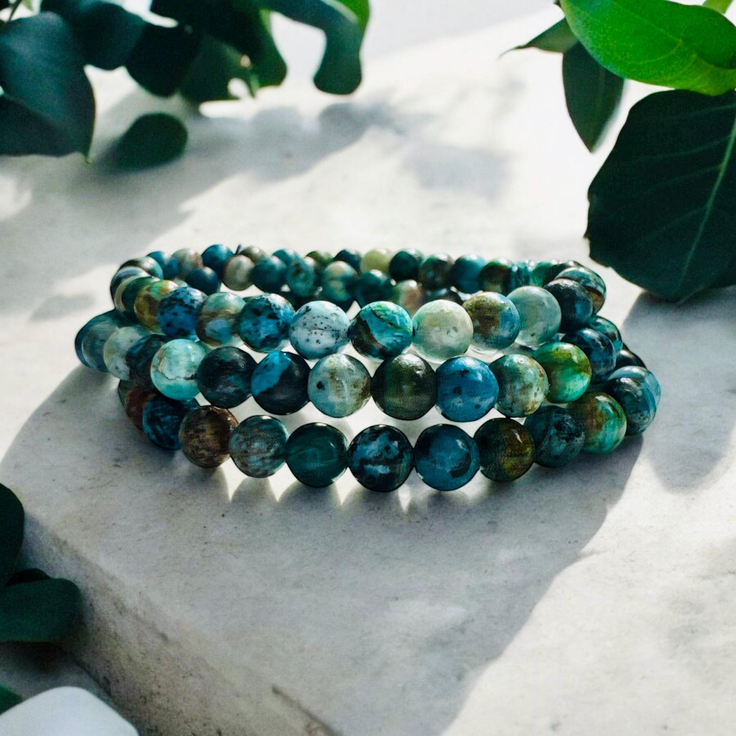 Chrysocolla Crystal Bead Bracelet: Handmade 6mm Stretch Bracelet