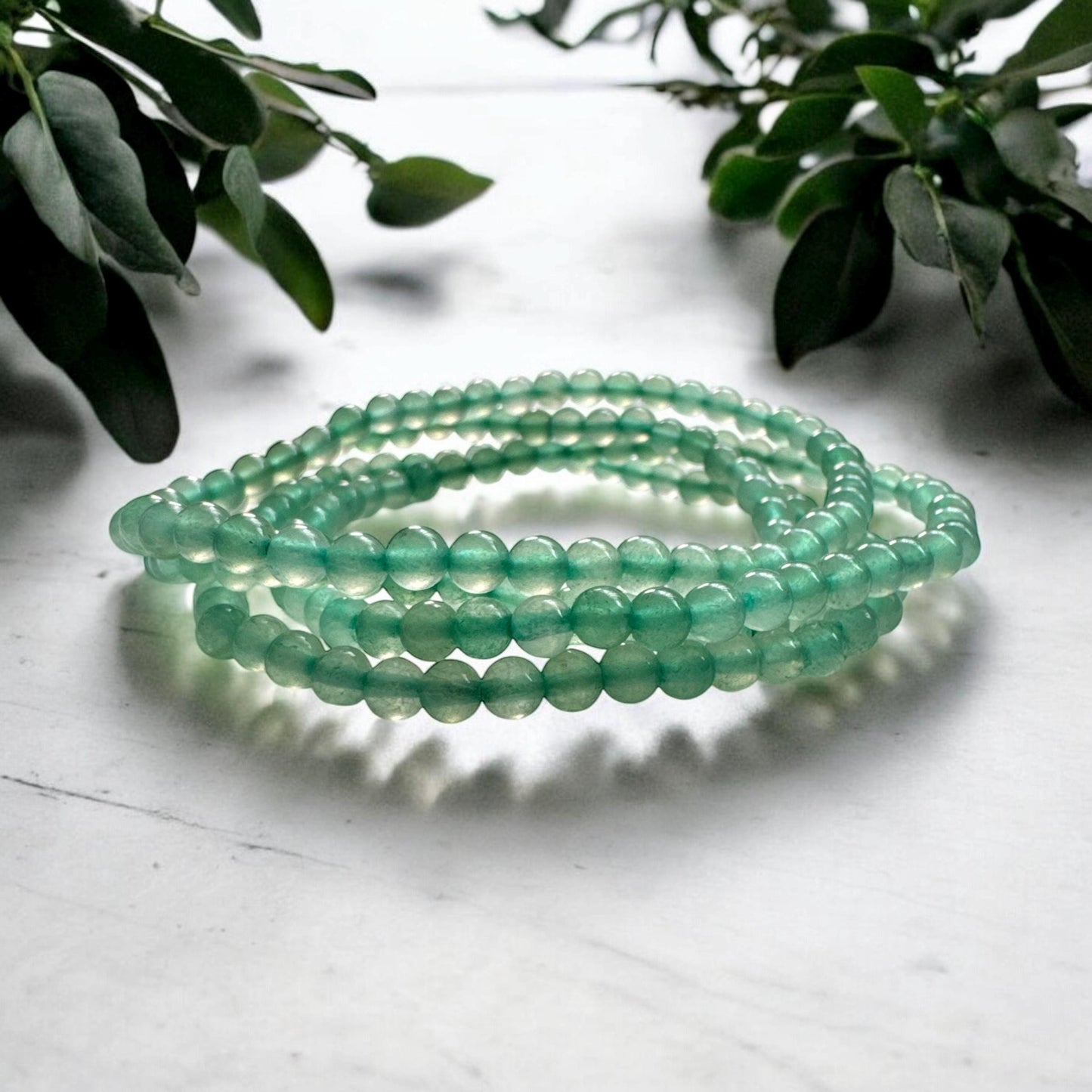 Green Aventurine Crystal Beaded Bracelet: Handmade Soothing Energy Stone, 7.5"