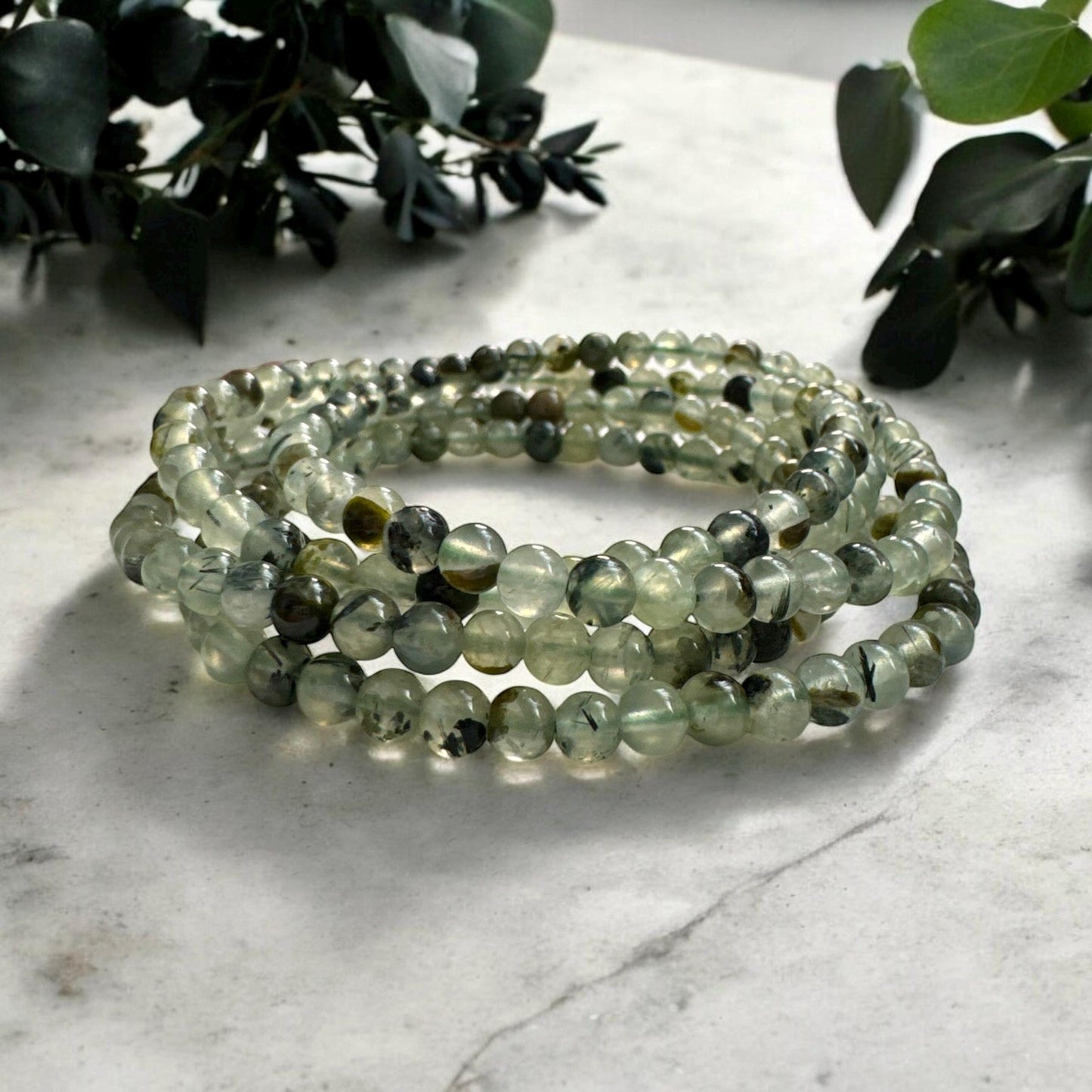 Prehnite Crystal Beaded Bracelet: Heart & Soul Healing, 7.5"