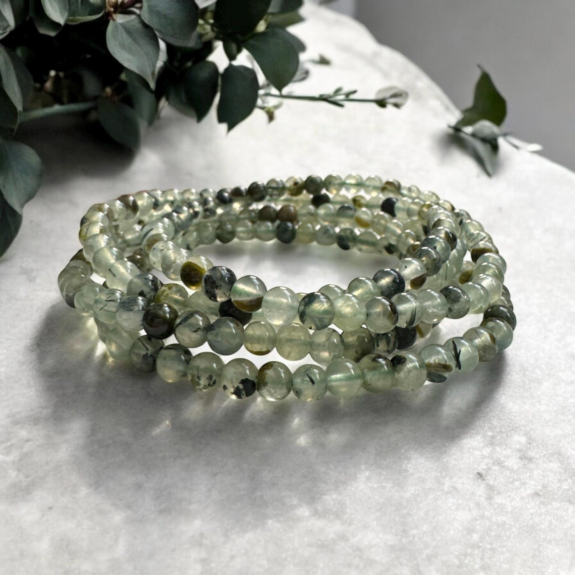 Prehnite Crystal Beaded Bracelet: Heart & Soul Healing, 7.5"