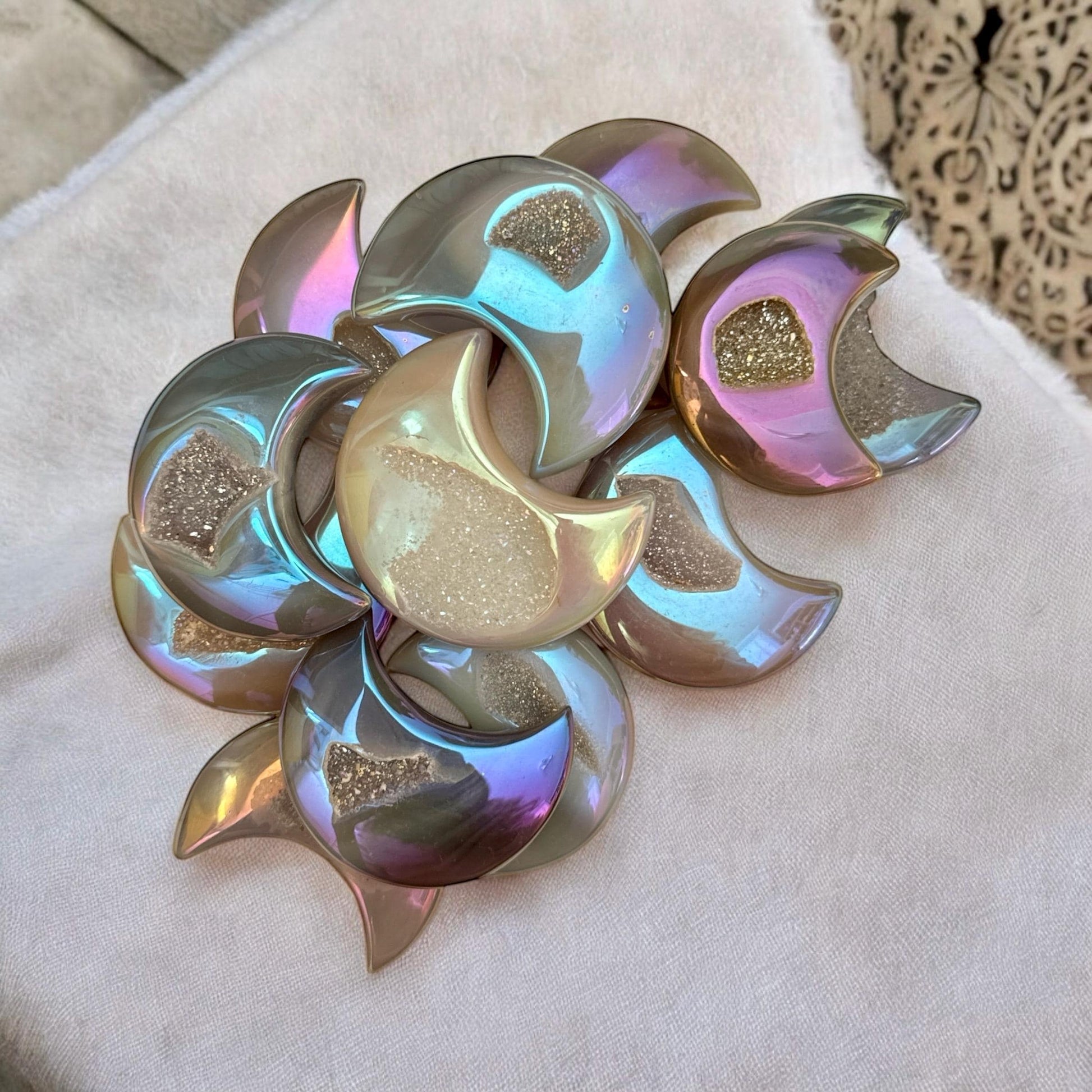 Aura Agate Druze Moon Crystal: Polished Pocket Gem