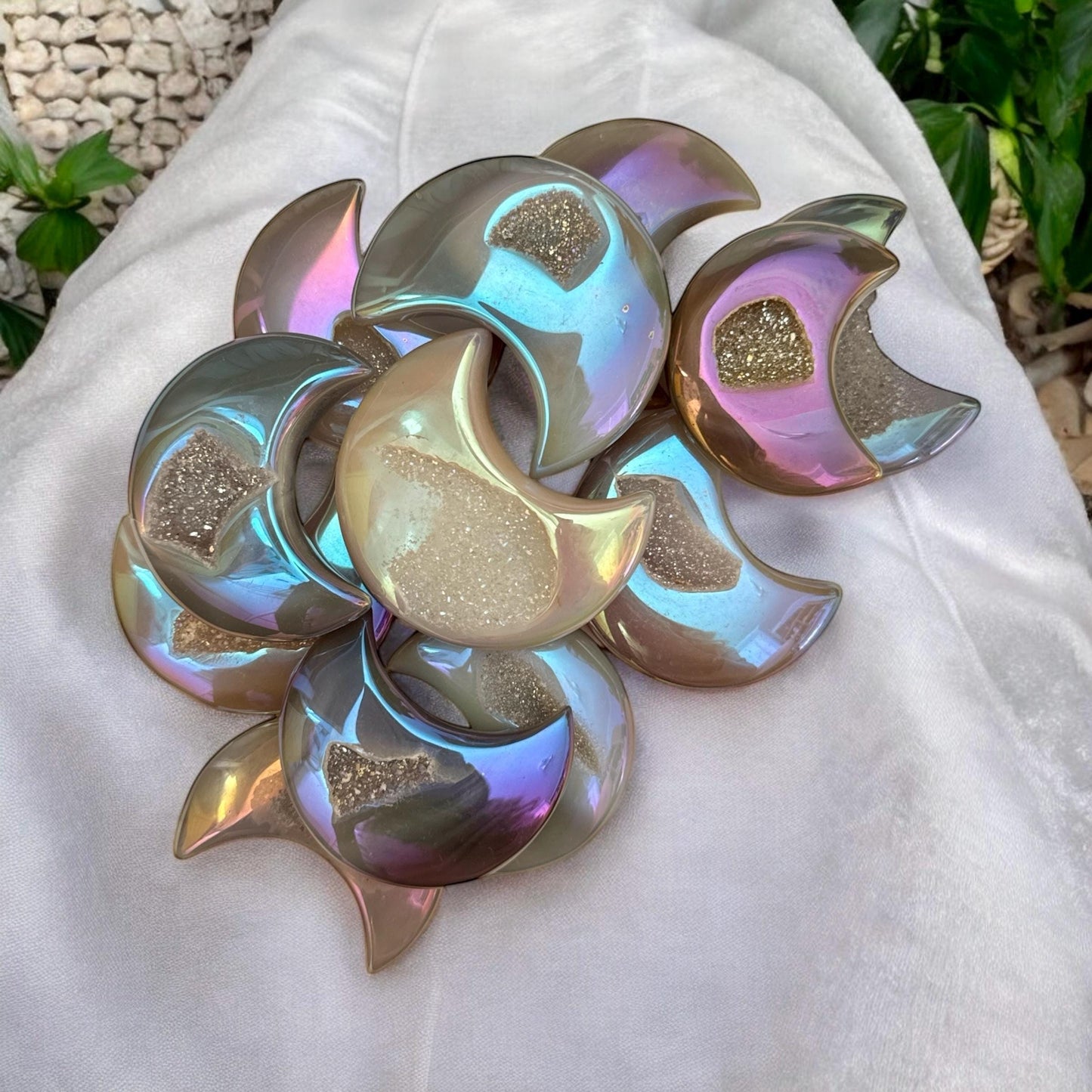 Aura Agate Druze Moon Crystal: Polished Pocket Gem