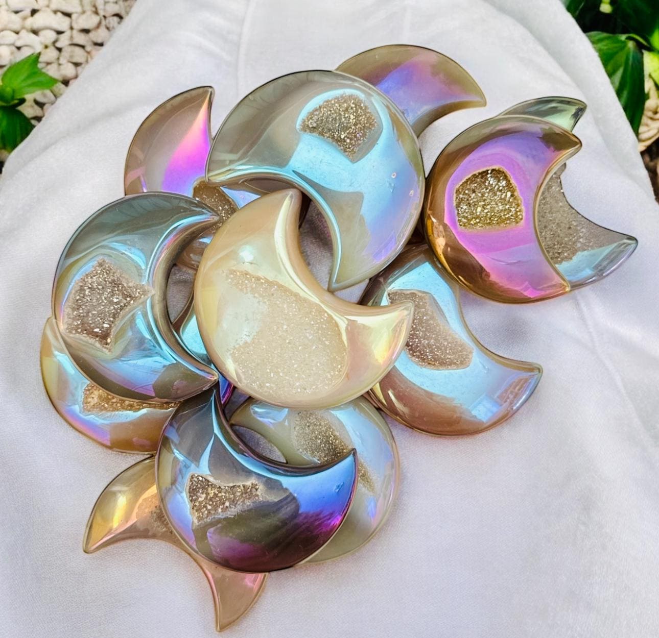 Aura Agate Druze Moon Crystal: Polished Pocket Gem
