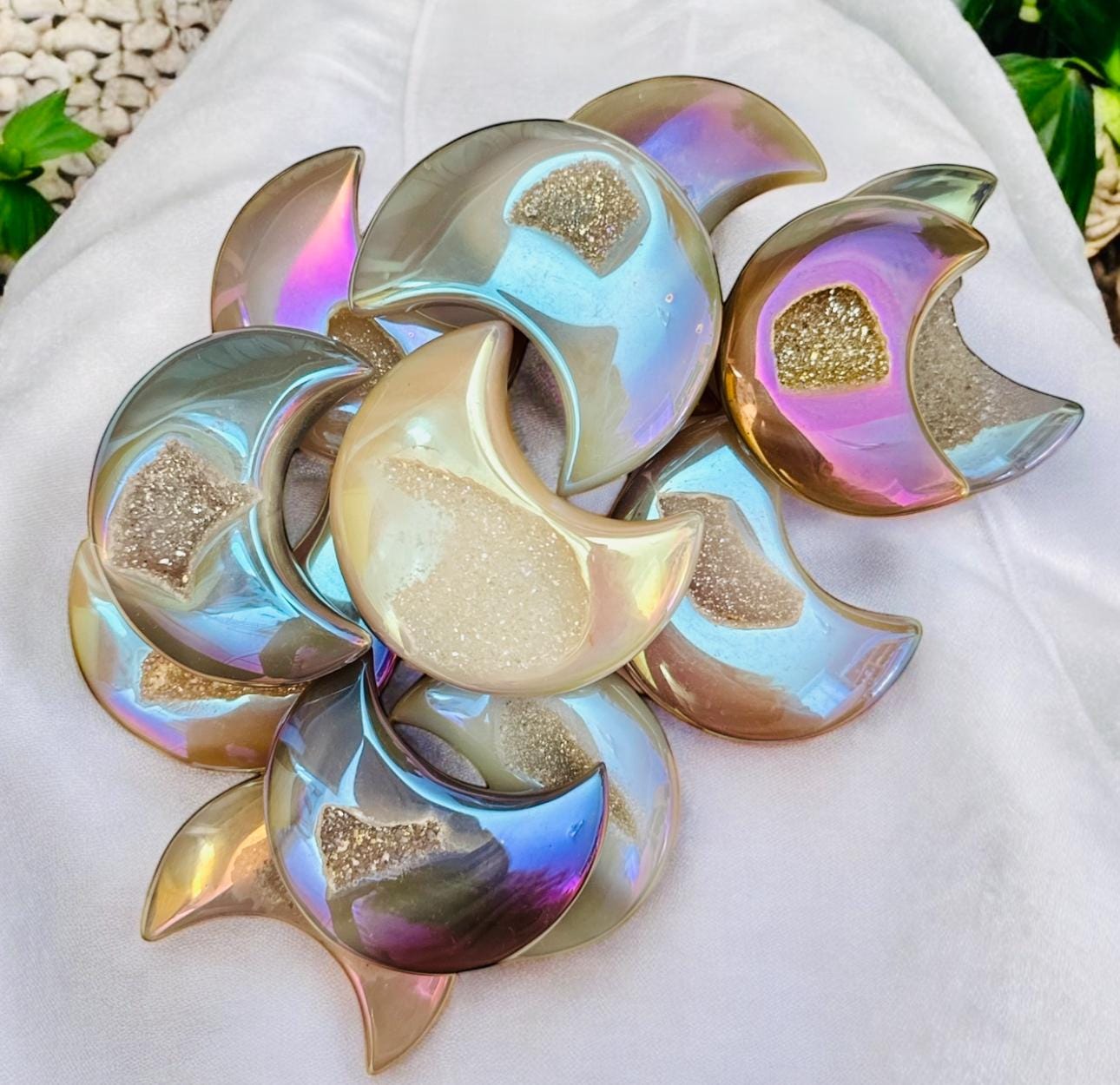 Aura Agate Druze Moon Crystal: Polished Pocket Gem
