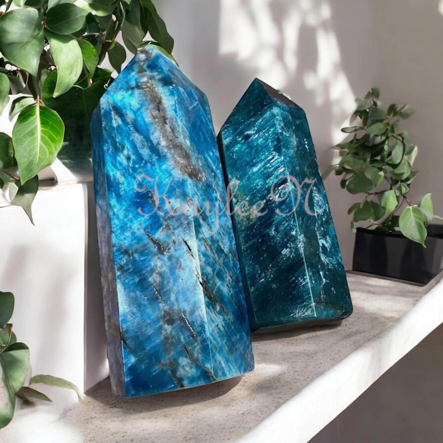 Blue Apatite Crystal Tower: Gemstone Obelisk, Vibrant Energy