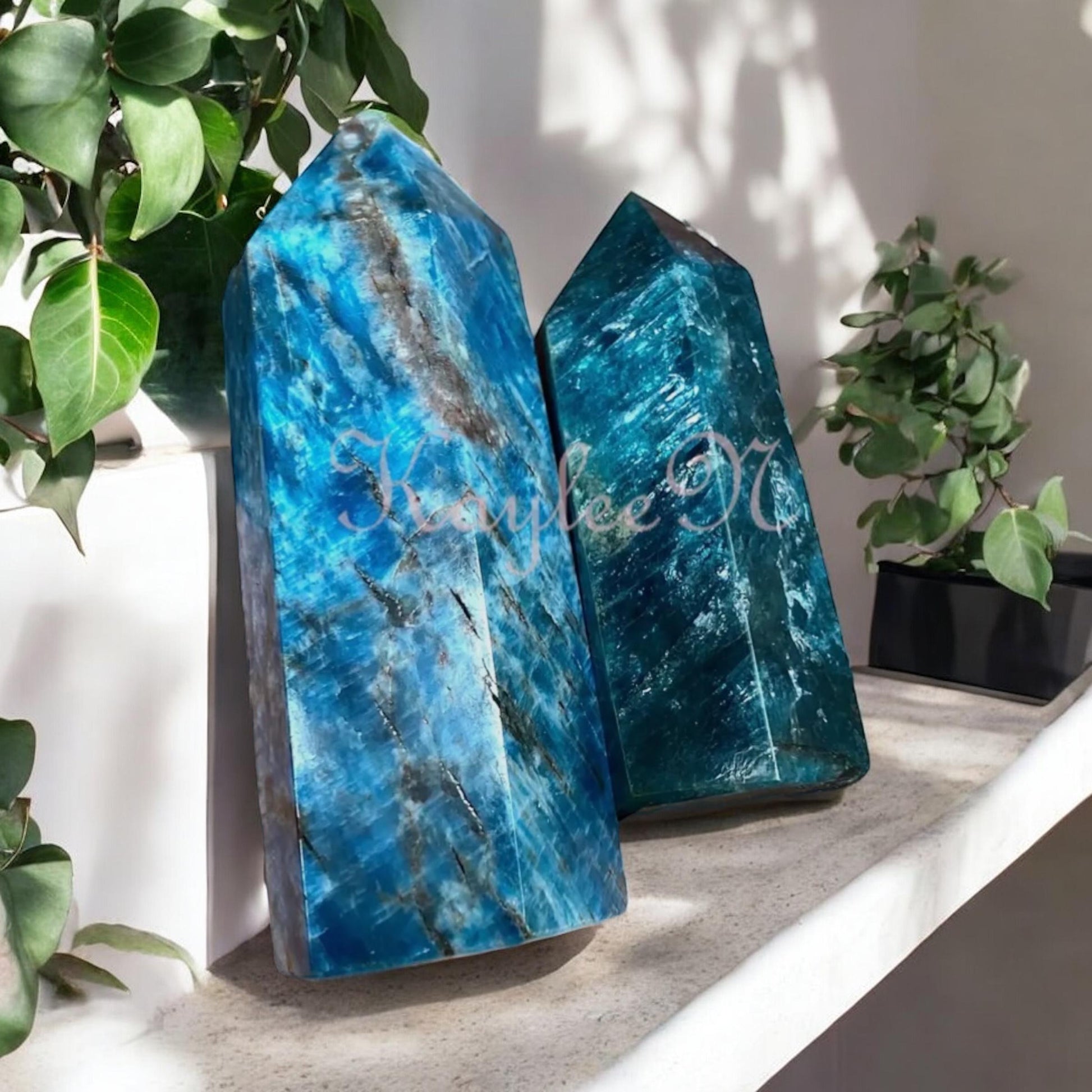 Blue Apatite Crystal Tower: Gemstone Obelisk, Vibrant Energy