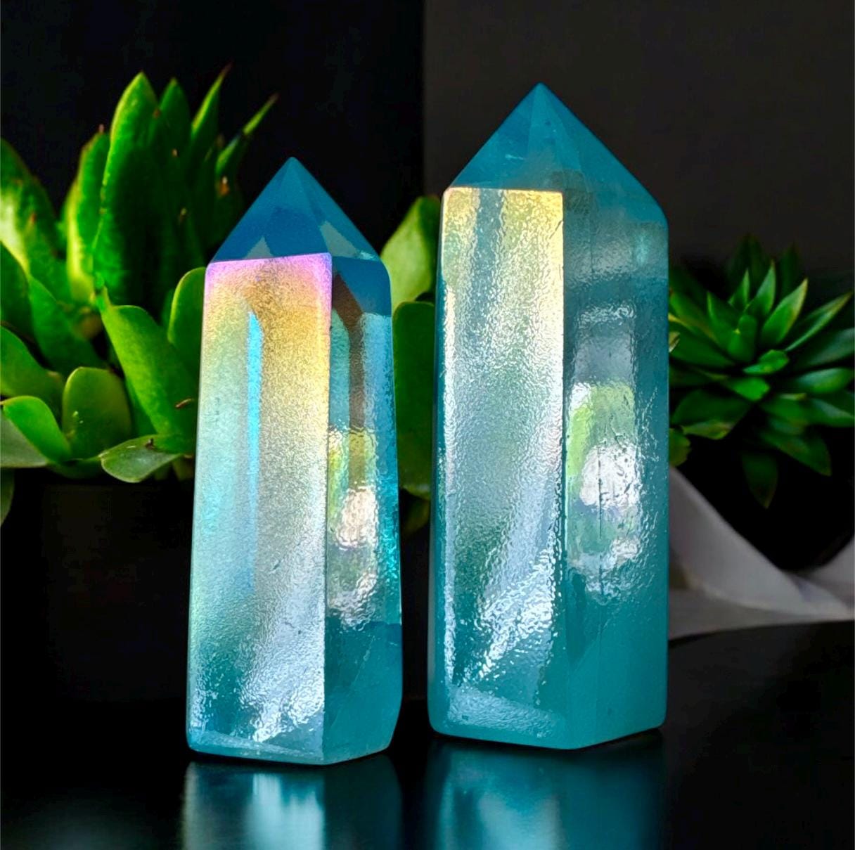 Aqua Aura Quartz Crystal Point: Spiritual Healing Obelisk