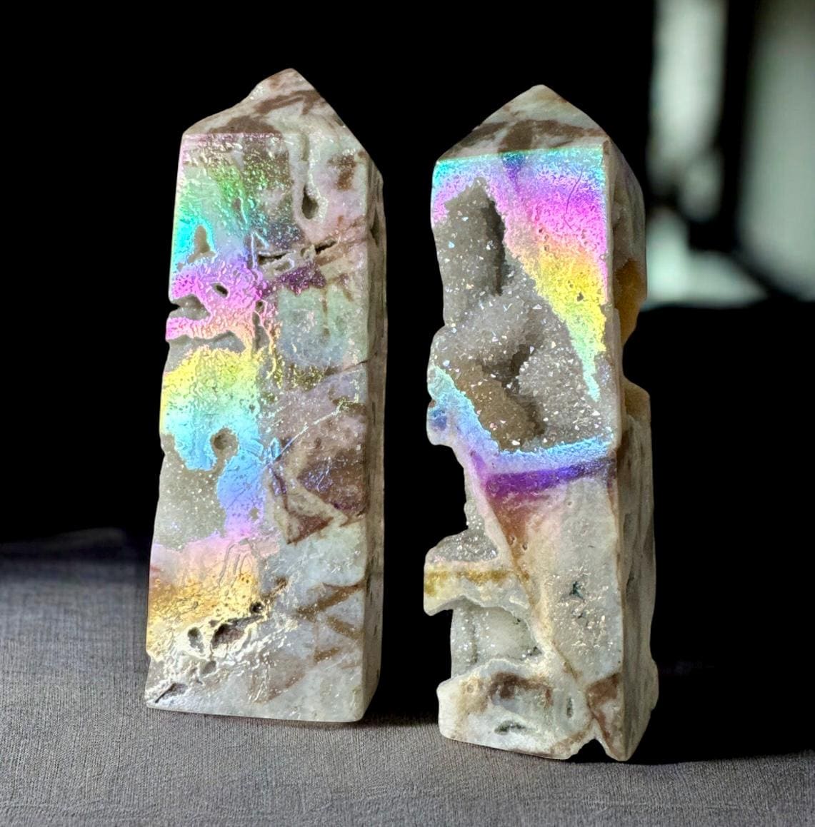 Aura Coated Sphalerite Druze Tower: Crystal Decor