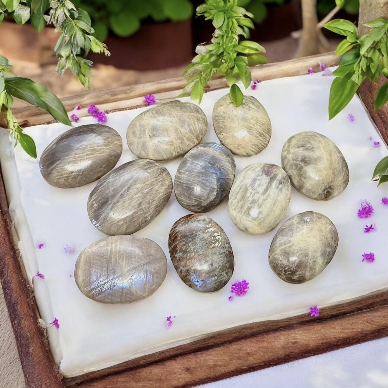 White Moonstone Palm Stone: Grade A Crystal for Emotional Balance