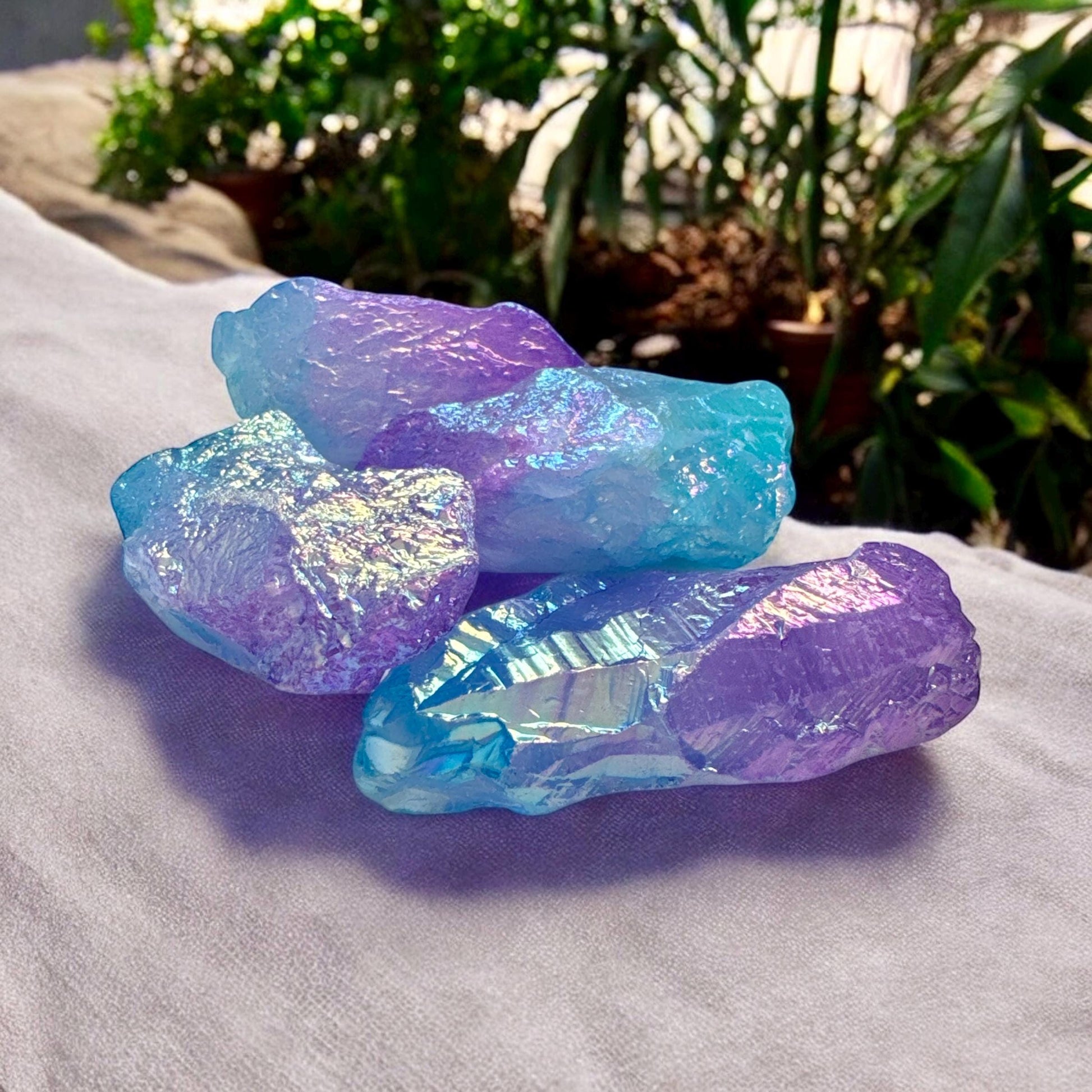 Aura Blue Unicorn Quartz Crystal Point: Iridescent Healing Energy