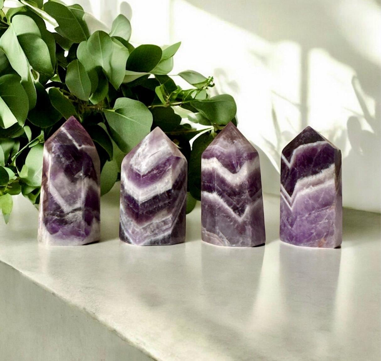 Chevron Amethyst Crystal Tower: Spiritual Decor (60-70mm)