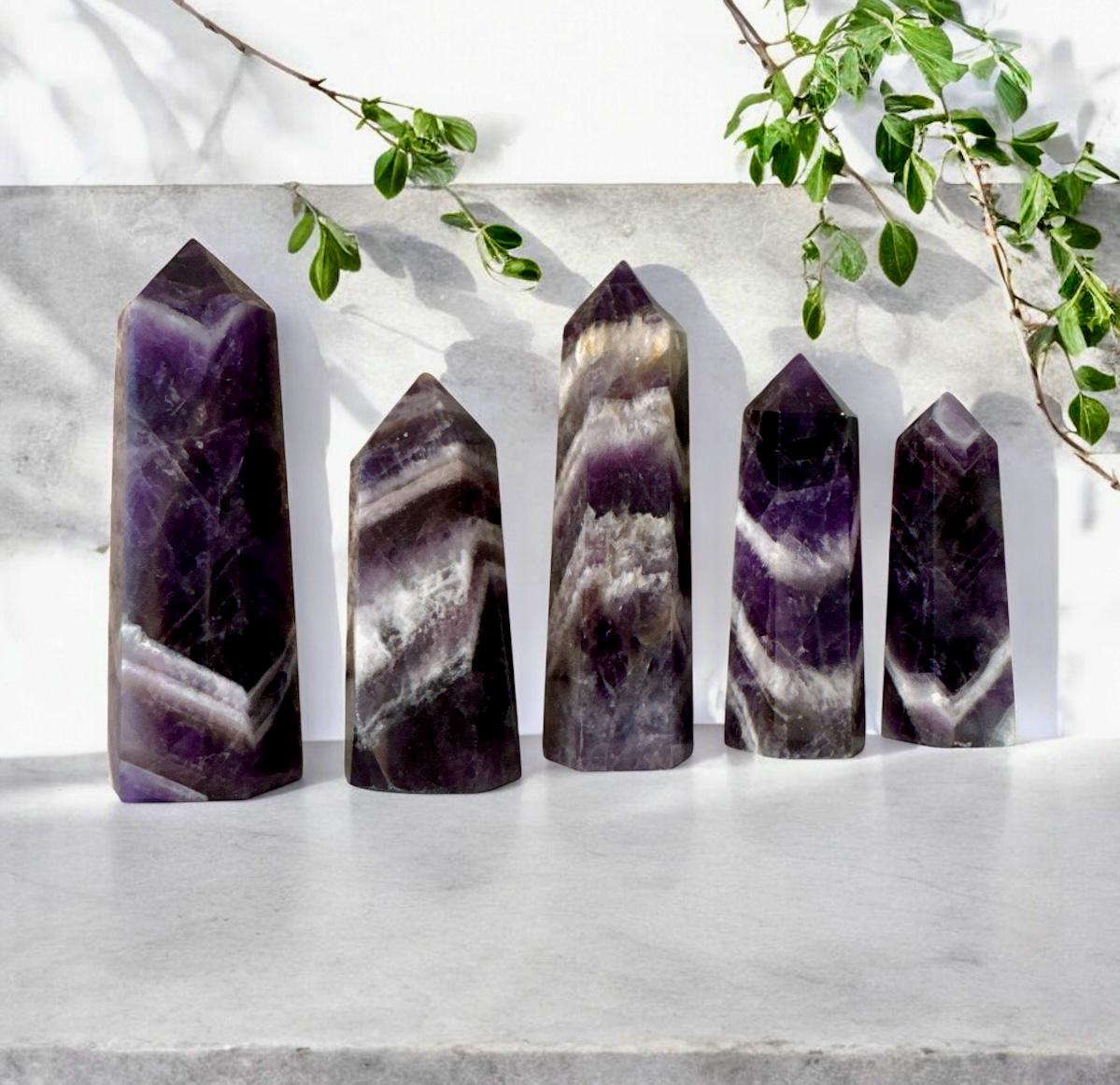 Chevron Amethyst Crystal Tower: Spiritual Decor (60-70mm)