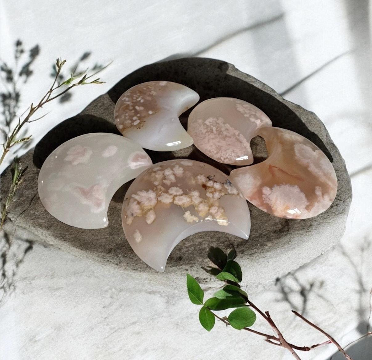 Flower Agate Crescent Moon – Luna by Louise, Crystal Shop UK