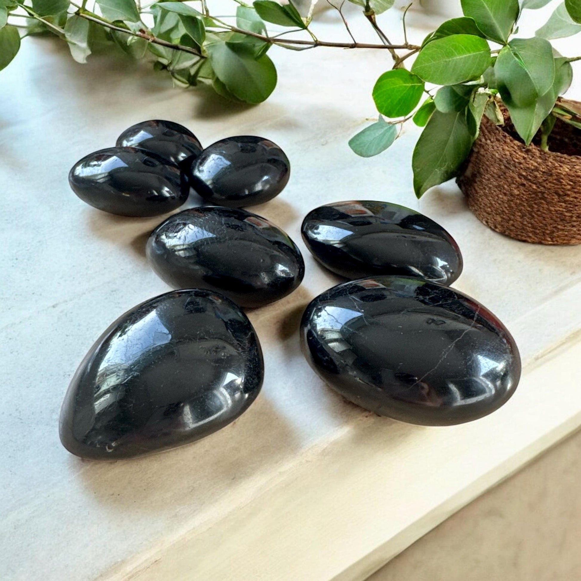 Black Tourmaline Palm Stone: Protection & Grounding Crystal - Luna by Louise