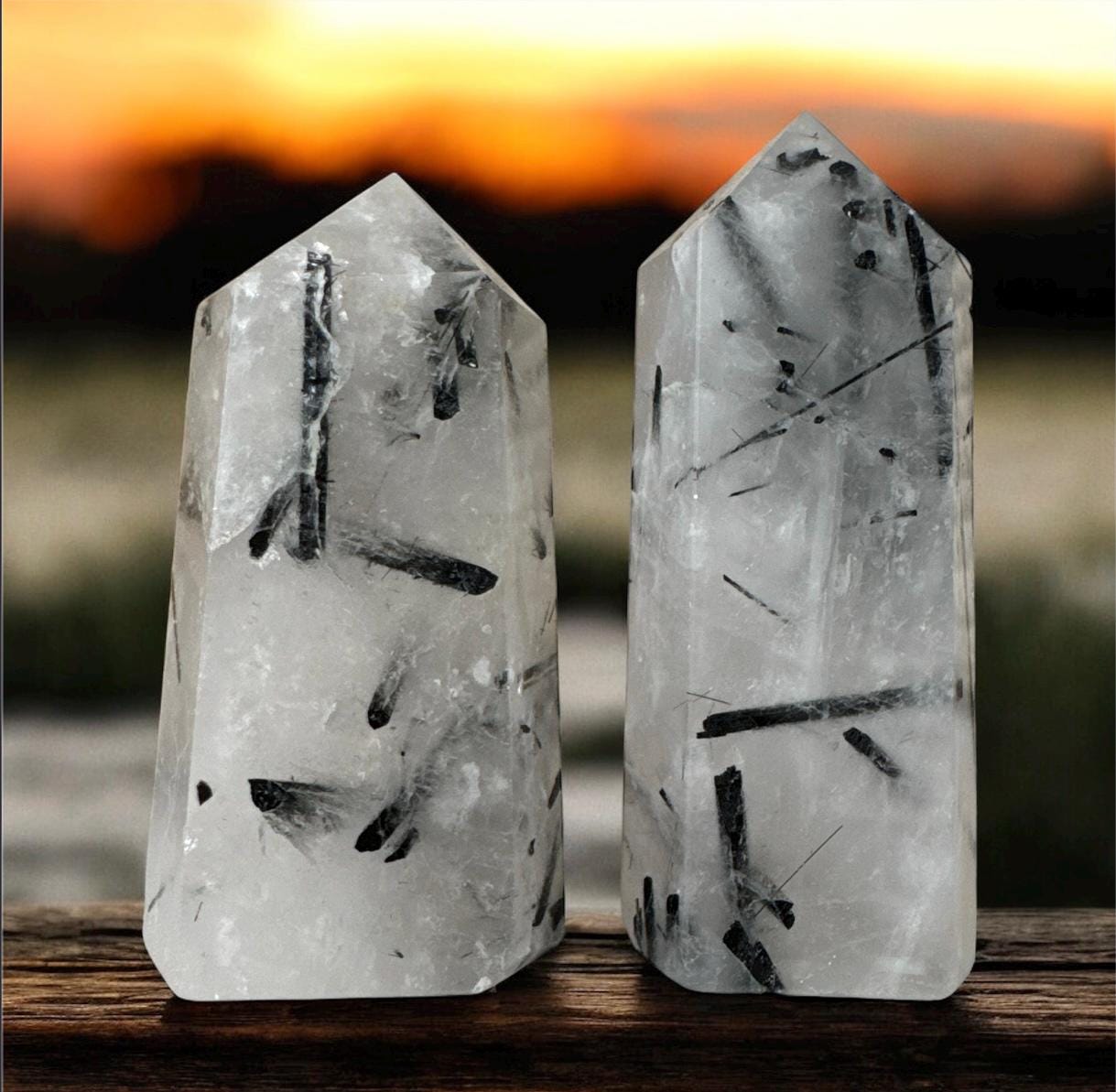 Tourmalinated Quartz Tower: Black Tourmaline Inclusions, Balance & Protection