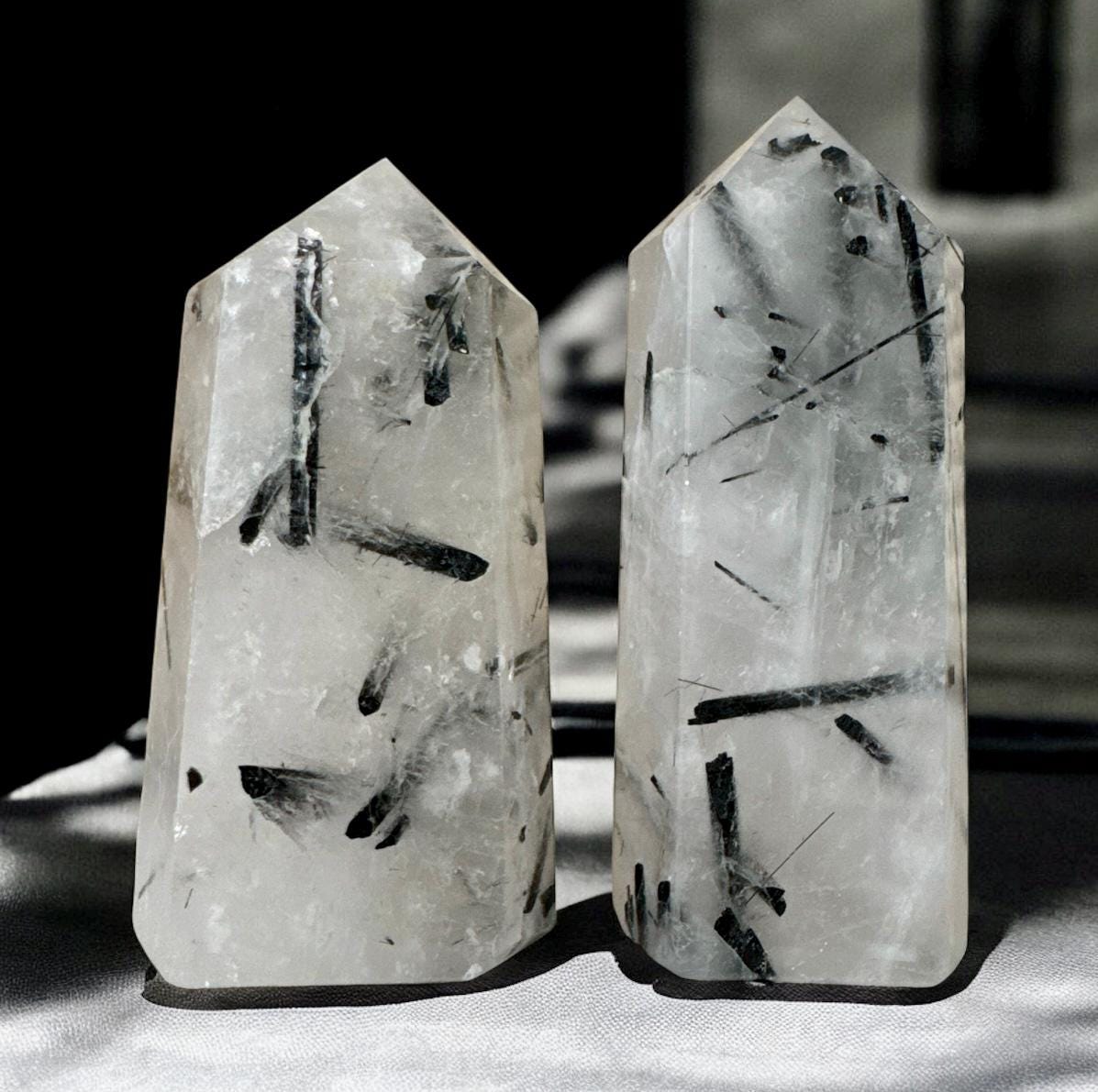 Tourmalinated Quartz Tower: Black Tourmaline Inclusions, Balance & Protection