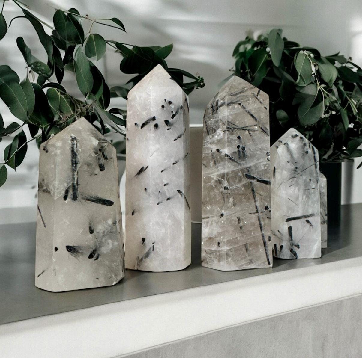 Tourmalinated Quartz Tower: Black Tourmaline Inclusions, Balance & Protection