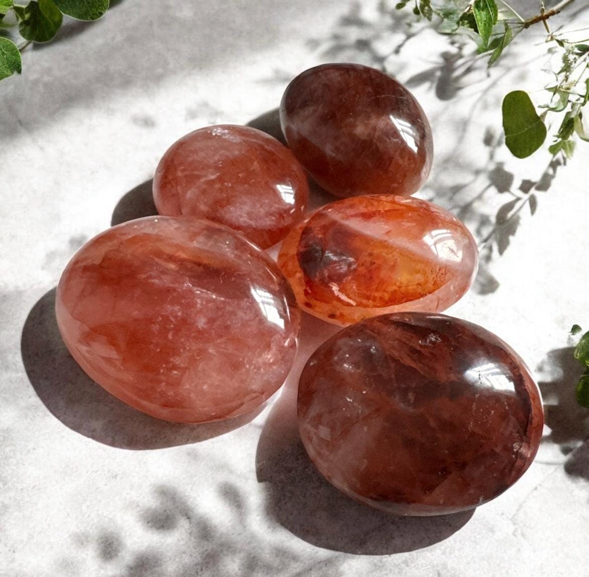 Fire Quartz Palm Stone: Hematoid Quartz for Grounding & Focus