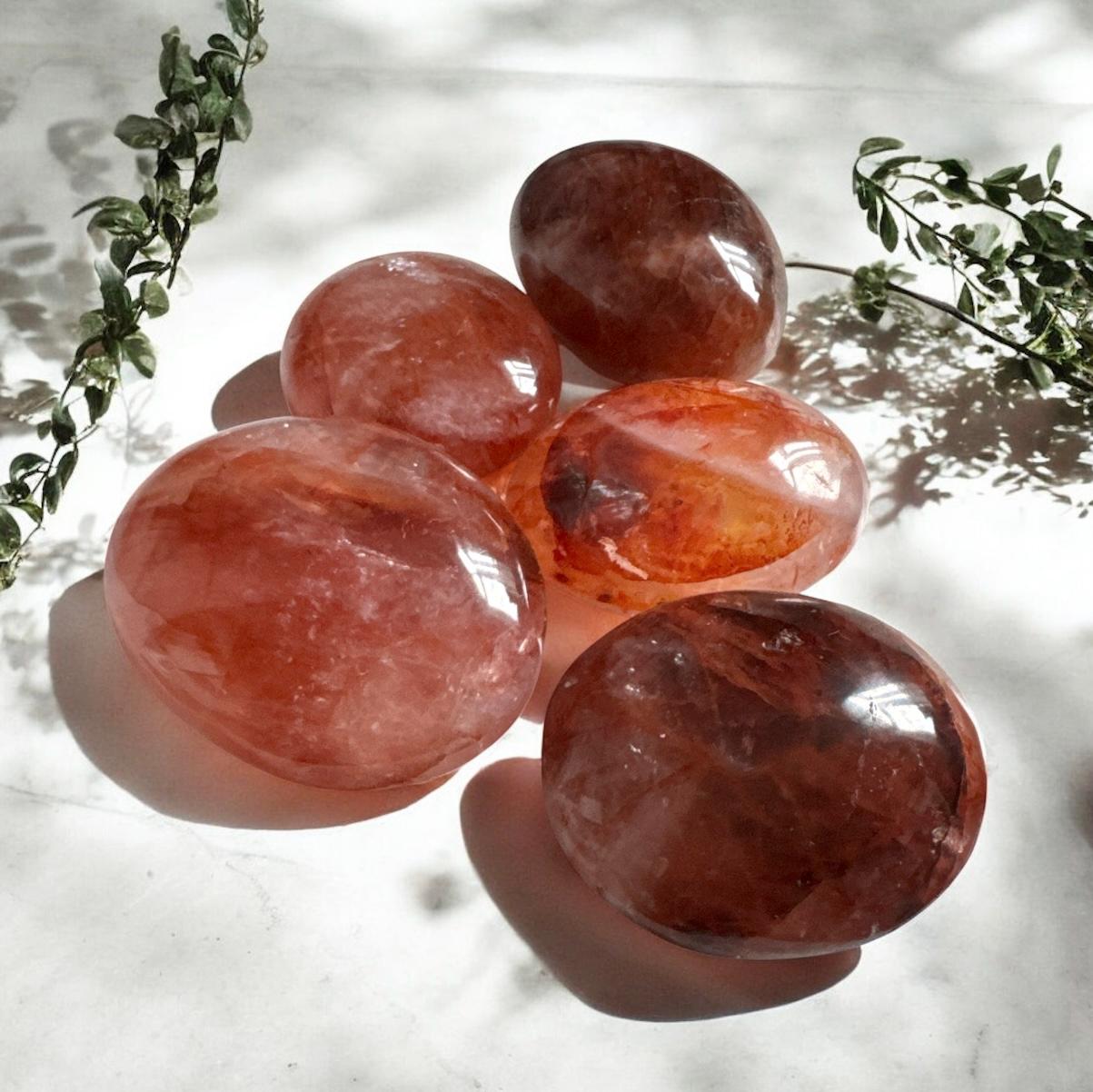 Fire Quartz Palm Stone: Hematoid Quartz for Grounding & Focus