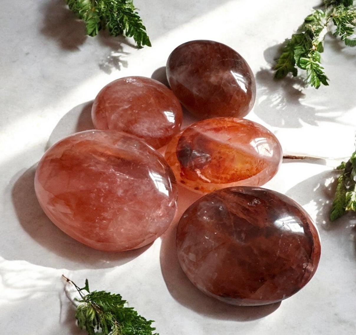 Fire Quartz Palm Stone: Hematoid Quartz for Grounding & Focus