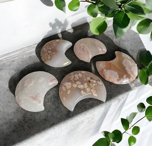 Flower Agate Crescent Moon – Luna by Louise, Crystal Shop UK