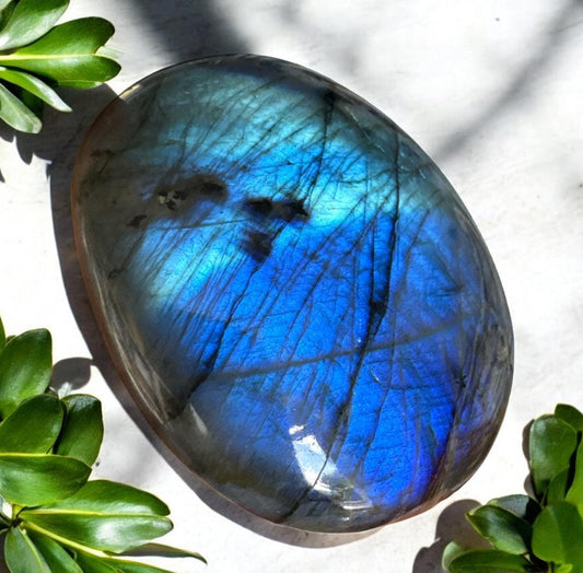XL Labradorite Palm Stone: Iridescent Calming Crystal (70/80mm x 60/70mm approx.)