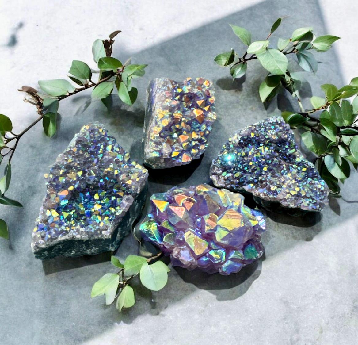 Amethyst Galaxy Aura Small Cluster: Iridescent Cosmic Beauty Crystal