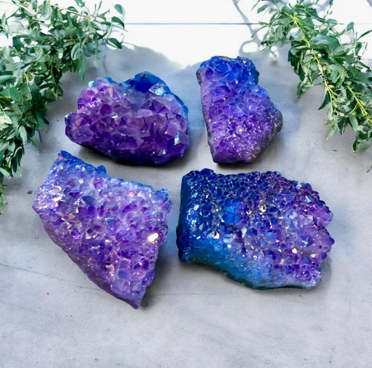 Aura Amethyst Cluster: Blue & Purple Iridescent Crystal
