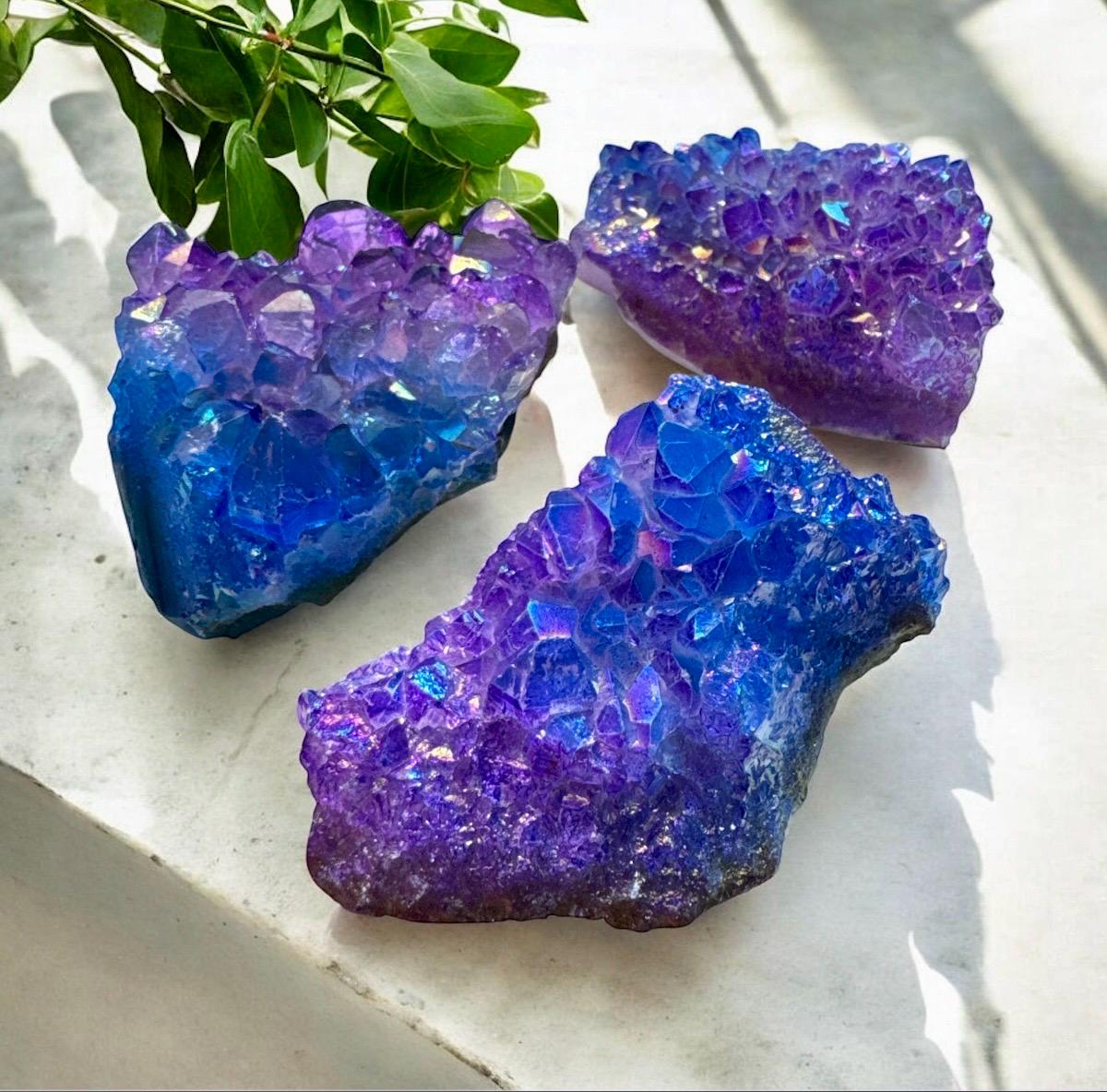 Aura Amethyst Small Cluster: Blue & Purple Iridescent Crystal