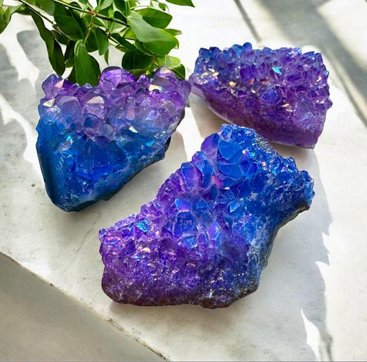 Aura Amethyst Cluster: Blue & Purple Iridescent Crystal