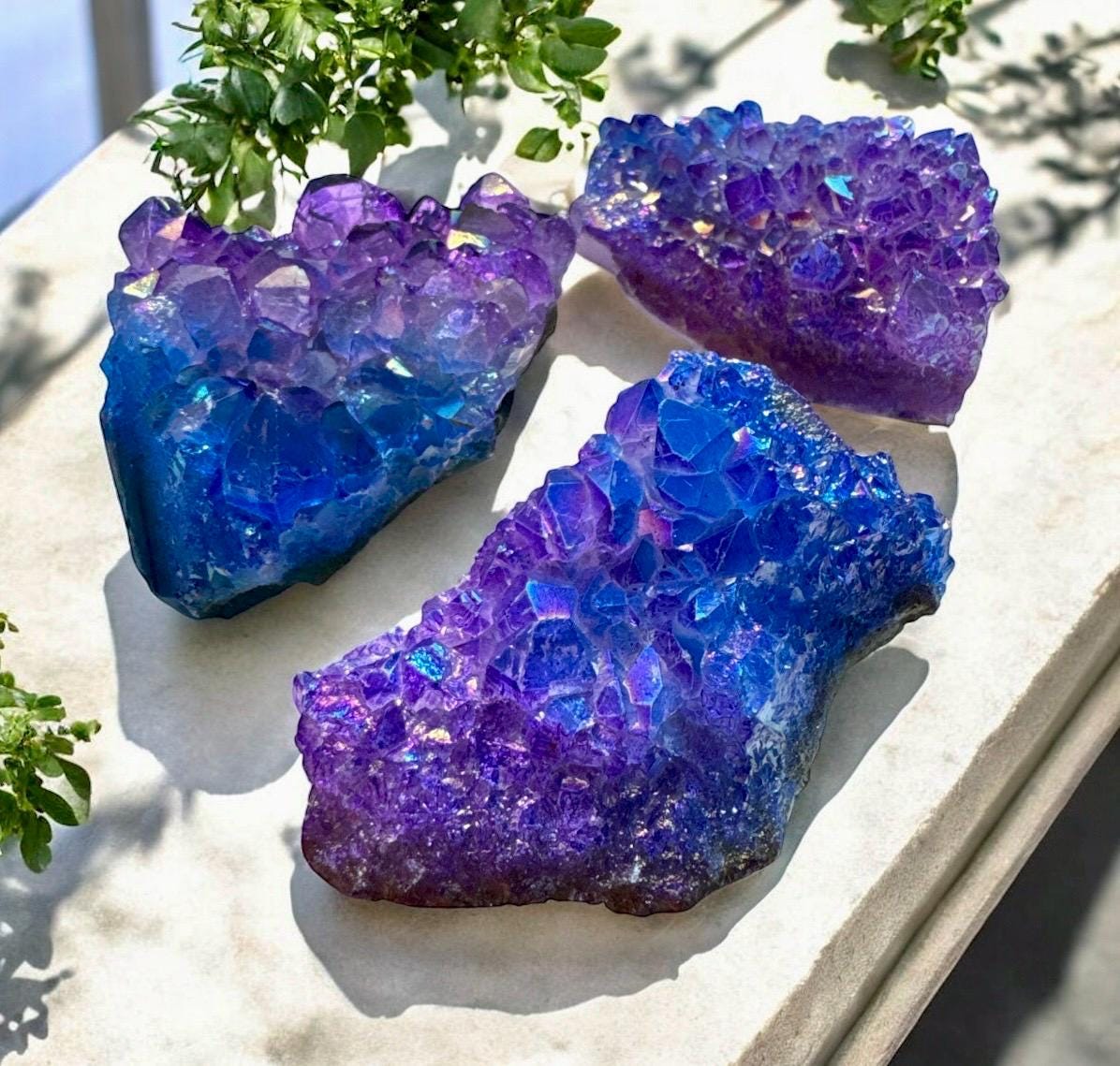 Aura Amethyst Cluster: Blue & Purple Iridescent Crystal