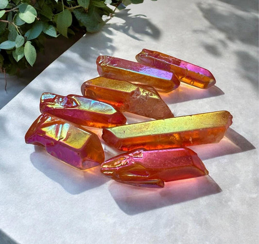 Tangerine Aura Quartz Point – 2–3” | Vibrant Creative Energy | Luna by Louise, Crystal Shop UK