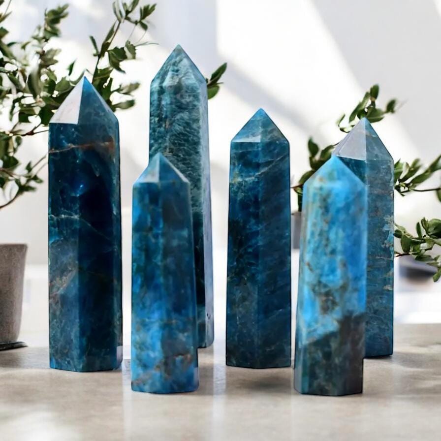 Blue Apatite Crystal Tower: Gemstone Obelisk, Vibrant Energy
