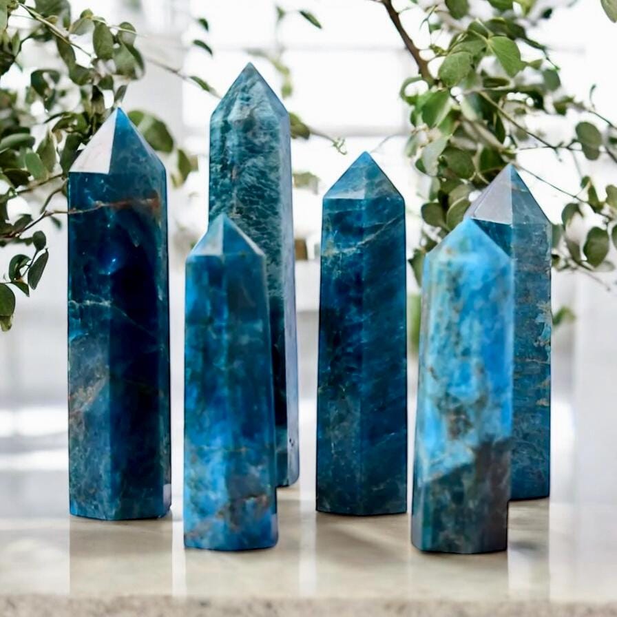 Blue Apatite Crystal Tower: Gemstone Obelisk, Vibrant Energy