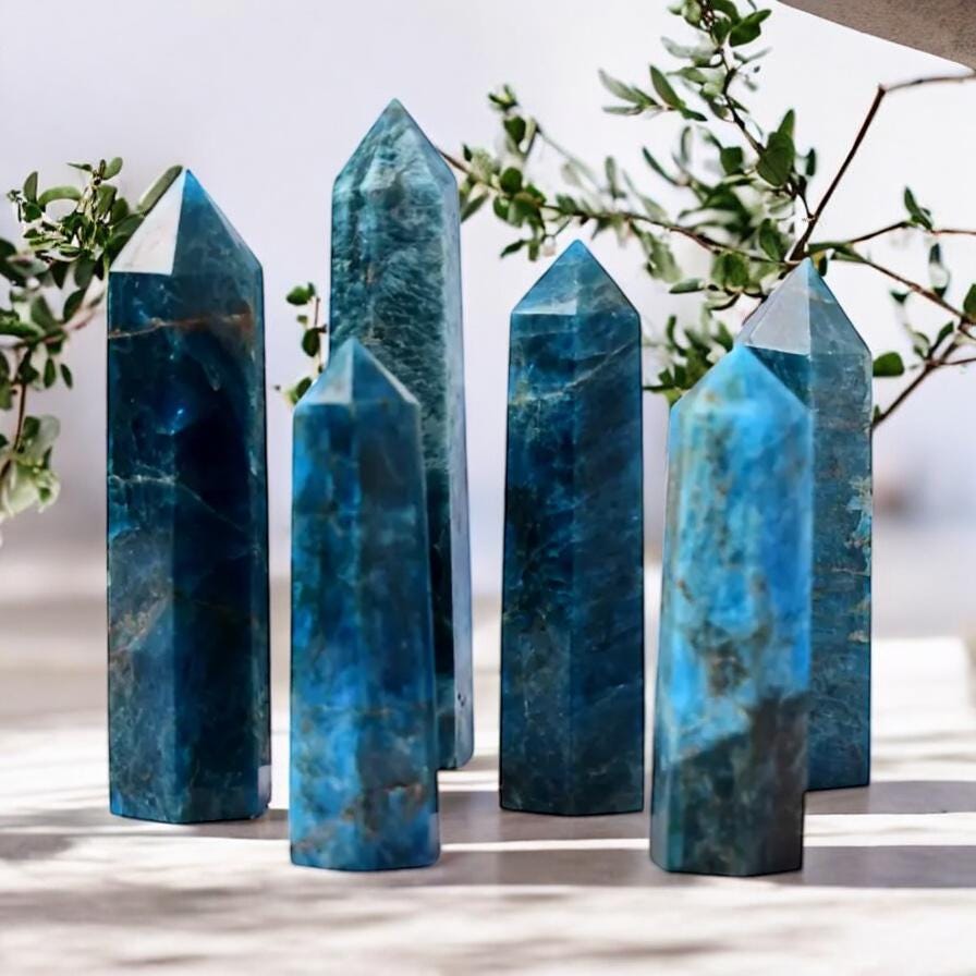 Blue Apatite Crystal Tower: Gemstone Obelisk, Vibrant Energy