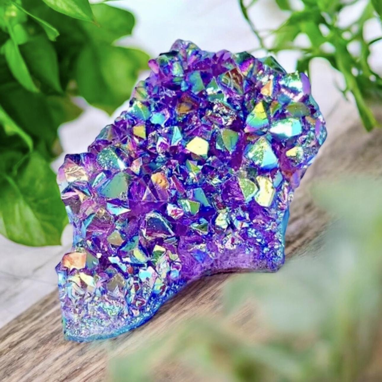Purple Galaxy Aura Amethyst Cluster: Cosmic Crystal Decor