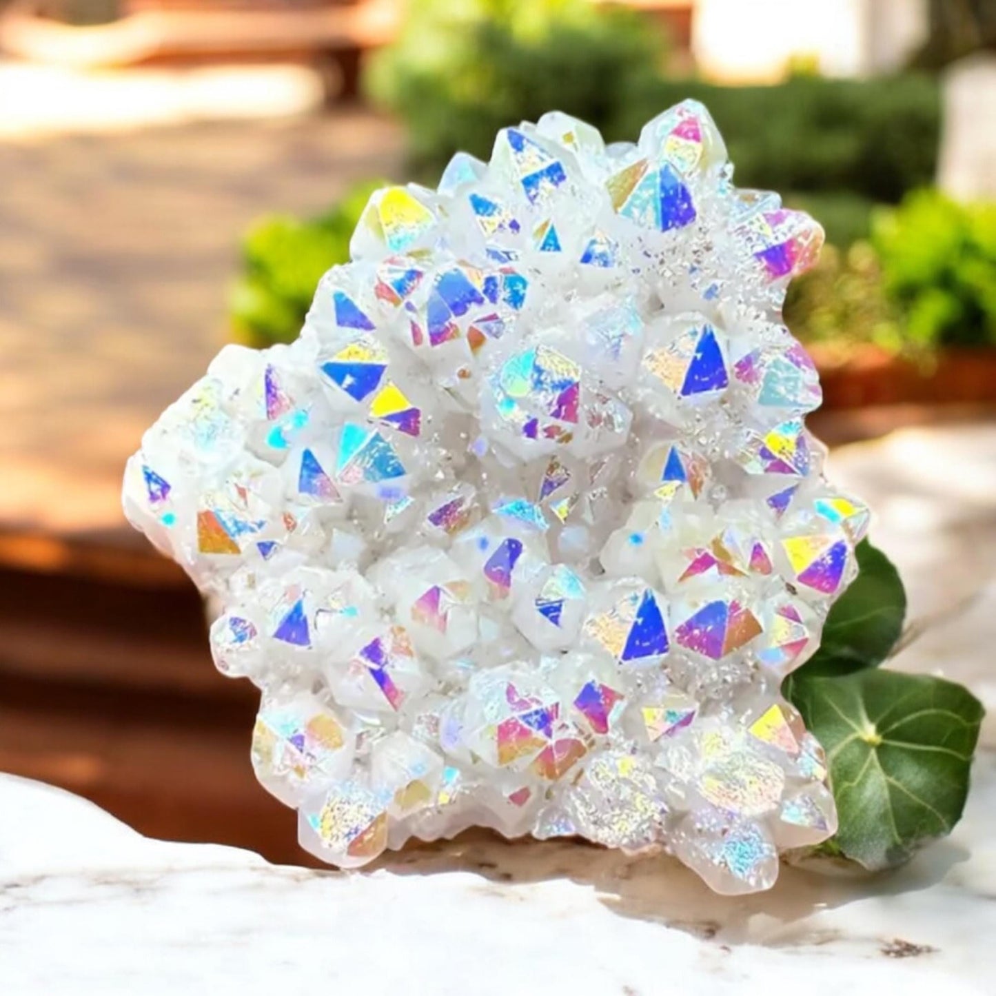 Angel Aura White Quartz Cluster: Iridescent Crystal Healing