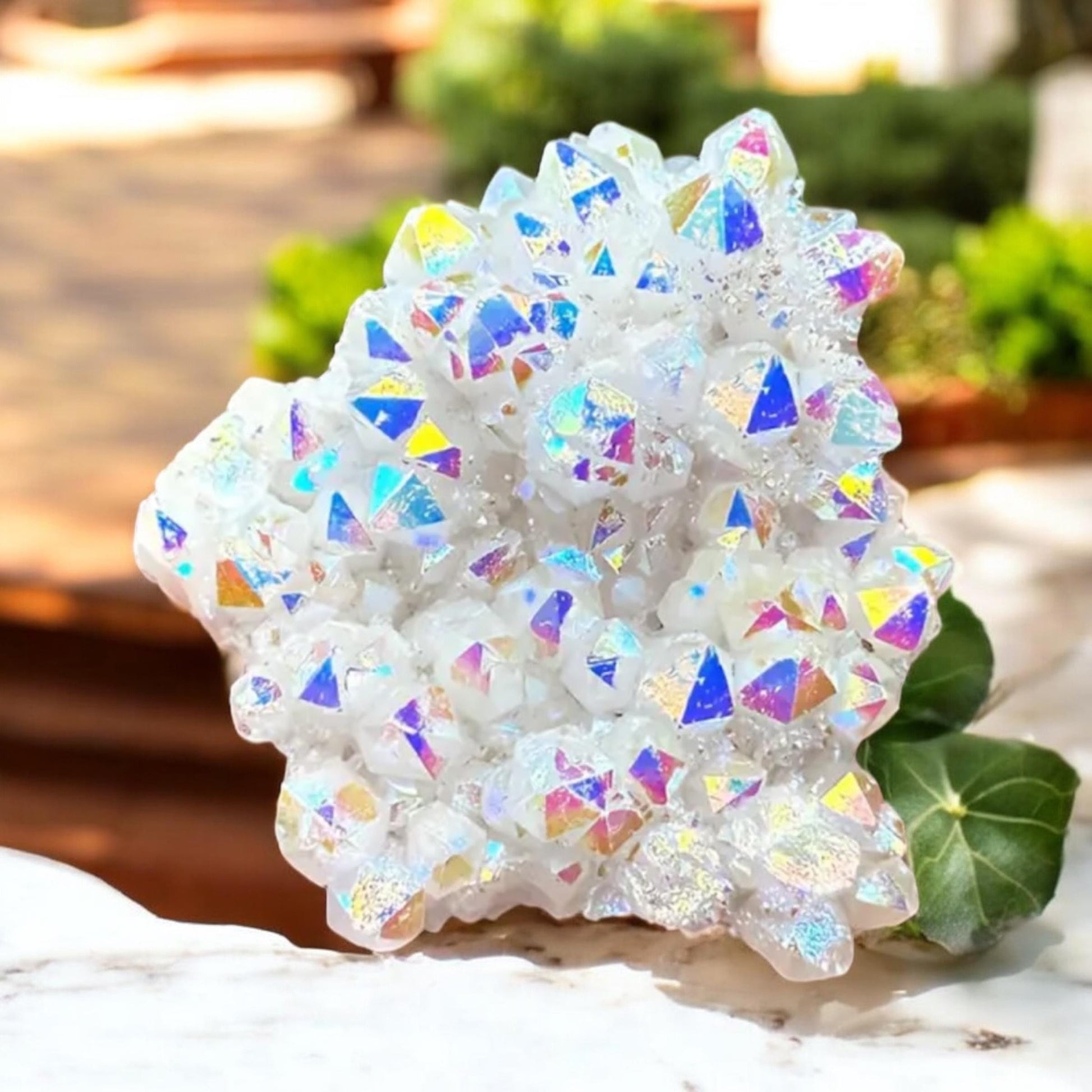 Angel Aura White Quartz Cluster: Iridescent Crystal Healing