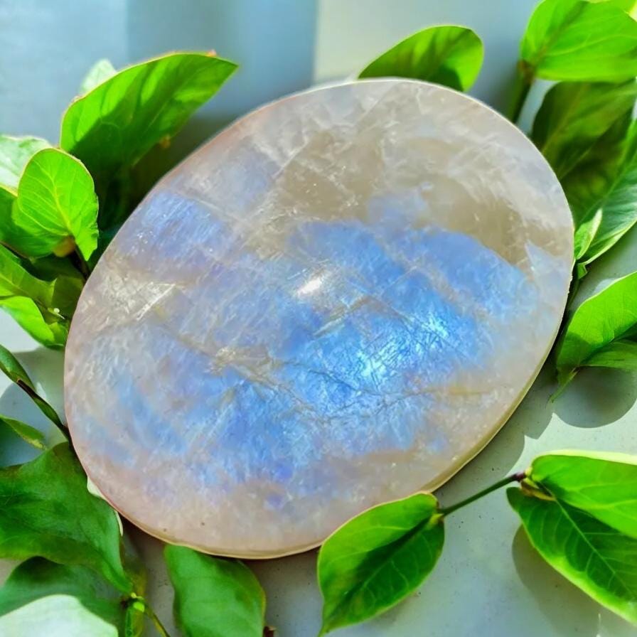 White Moonstone Palm Stone: Grade A Crystal for Emotional Balance