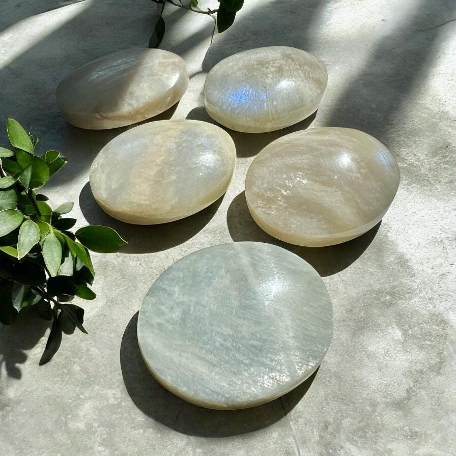 White Moonstone Palm Stone: Grade A Crystal for Emotional Balance