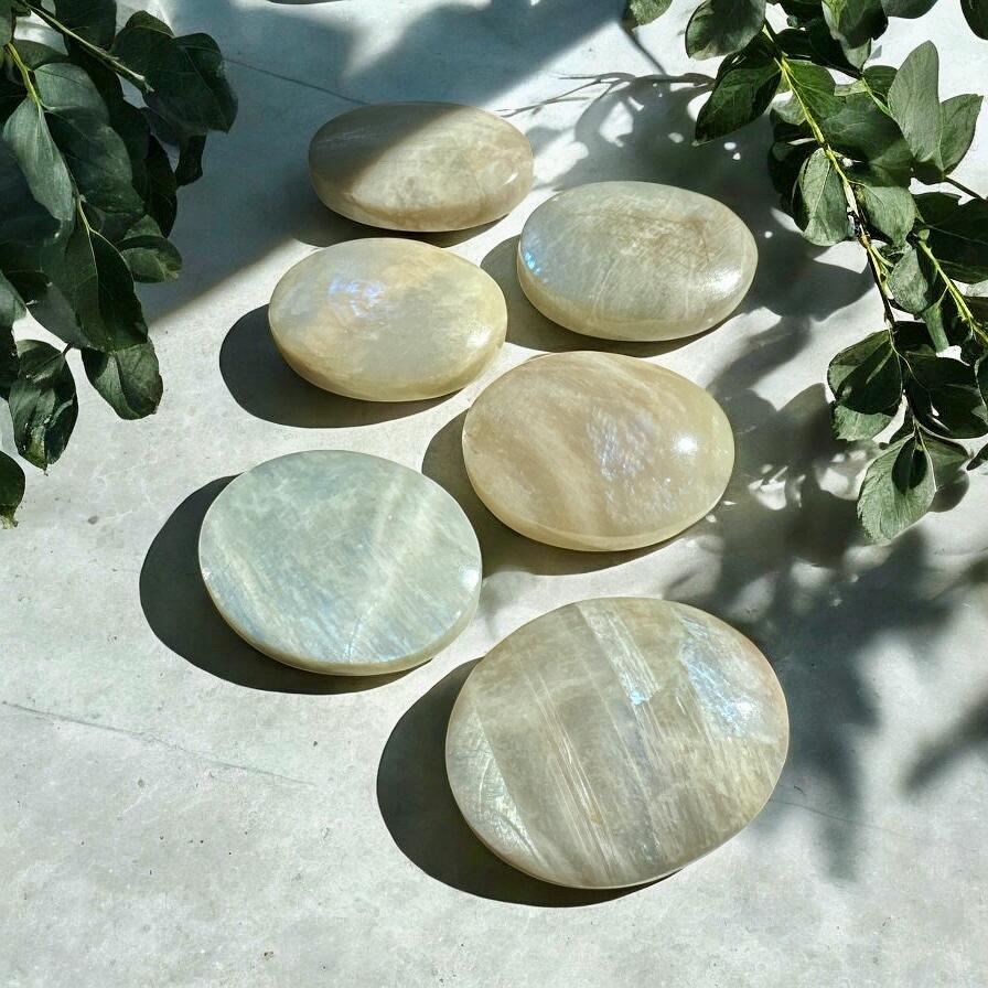 White Moonstone Palm Stone: Grade A Crystal for Emotional Balance