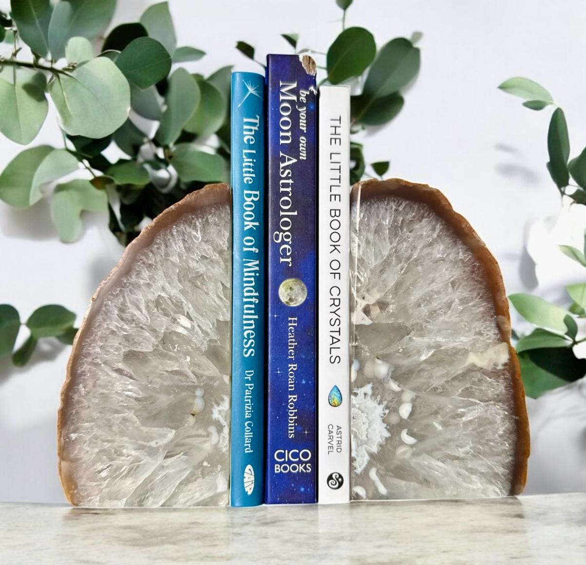 Agate & Quartz Geode Bookends: Natural Crystal Book Ends, Luna by Louise